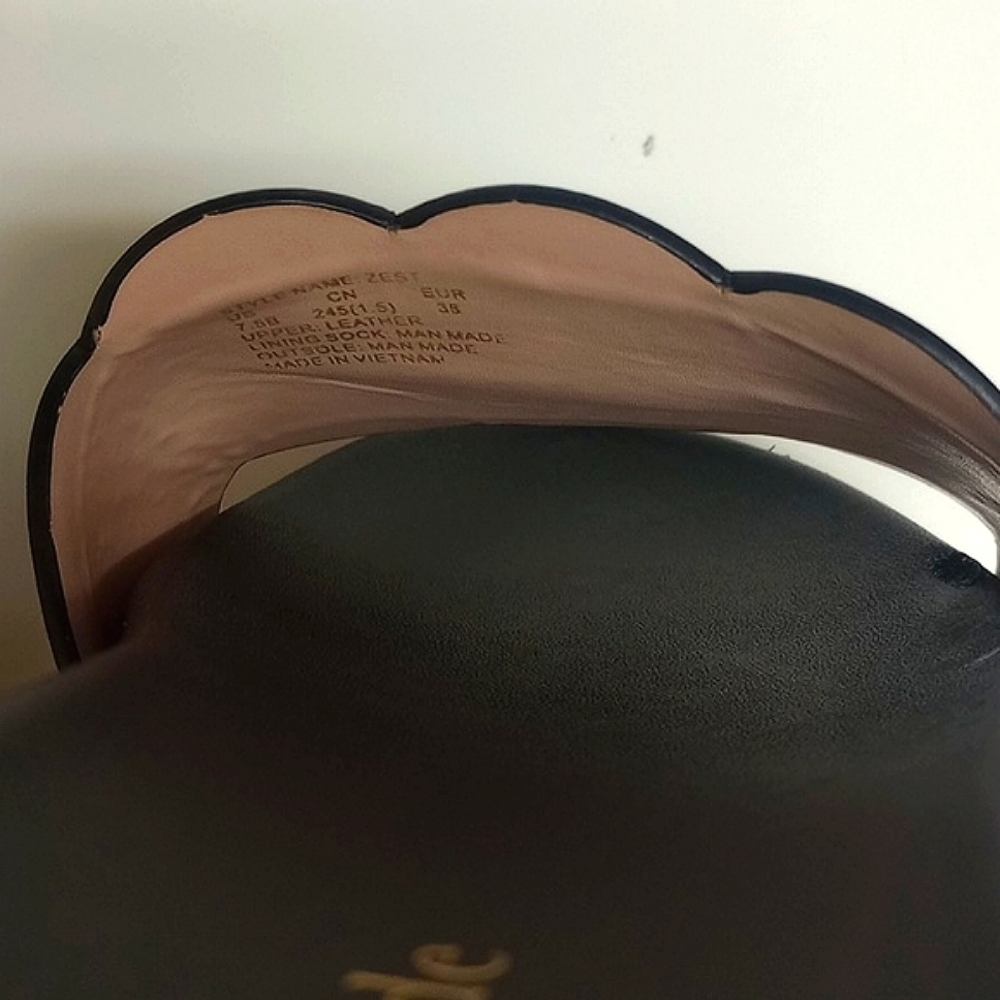 ♠️ KATE SPADE "ZEST" BLACK LEATHER ESPADRILLES SLIDES WITH FRONT GOLD LOGO - Picture 9 of 10